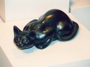 Crouching Cat Bronze Sculpture
