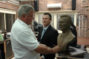 David Mackay Harrison at work on the clay model of the commissioned bronze sculpture of Wayne Sharpe, founder of Barter Card Australia David Mackay Harrison at work on the clay model of the commissioned bronze sculpture of Wayne Sharpe, founder of Barter Card Australia